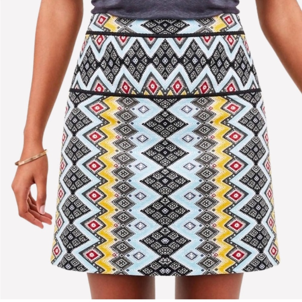 NWT LOFT Blue Aztec Geometric Print skirt